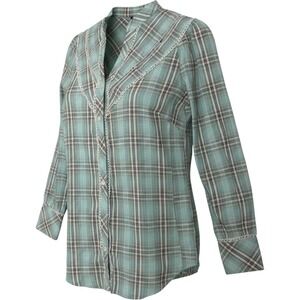 Akaiv Green Plaid Lace Trim Western Yoke Button Down Blouse Top AF22260T S NEW